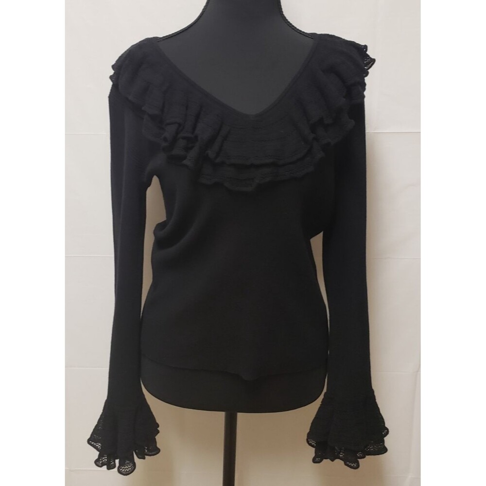 Ralph Lauren Romantic Knit Bell Sleeve Lace Ruffle Cotton Blend Sz P/M PO Exc